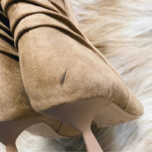 ZAC Zac Posen Tan Suede Nathan Camel Suede Ruched Pointed Toe Ankle Boot Size 6 - Picture 6 of 7